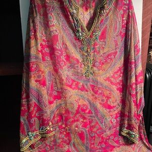 RAJ XL 100%Silk Ladies Tunic with embroidery and faux “gemstone” detail